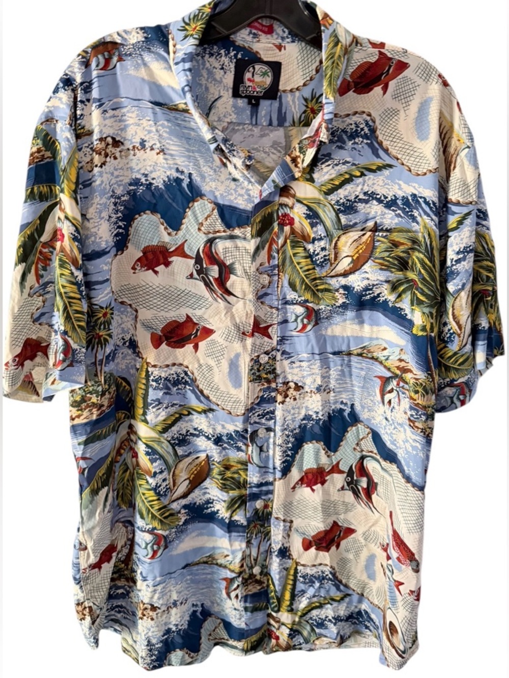 Reyn Spooner Tailored Fit Hawaiian Shirt Mens XL Retro Fish Resort Blue